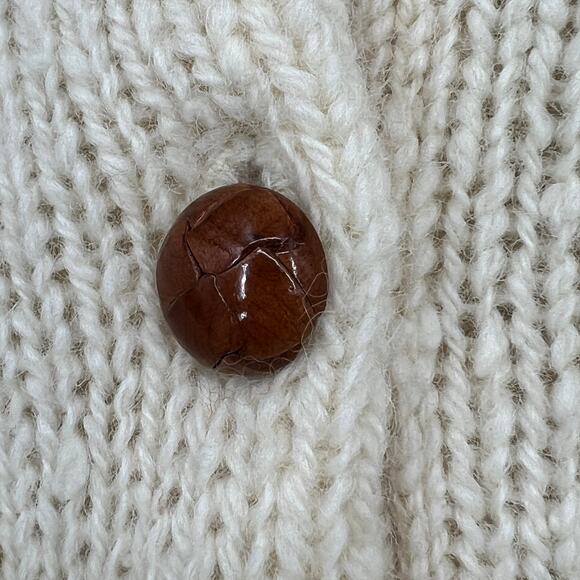 Vintage Pendleton Virgin Wool Sweater Medium Leather Button Henley Ivory READ - Picture 8 of 11